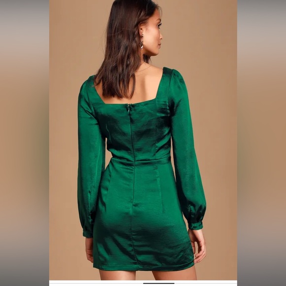 Lulus Got The Love Emerald Green Satin Square-Neck Mini Dress - Picture 4 of 7